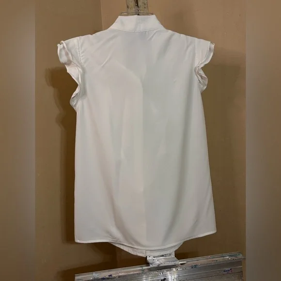 SHEIN Elegant White Ruffled Blouse Neck Tie Sz Small - Picture 2 of 7
